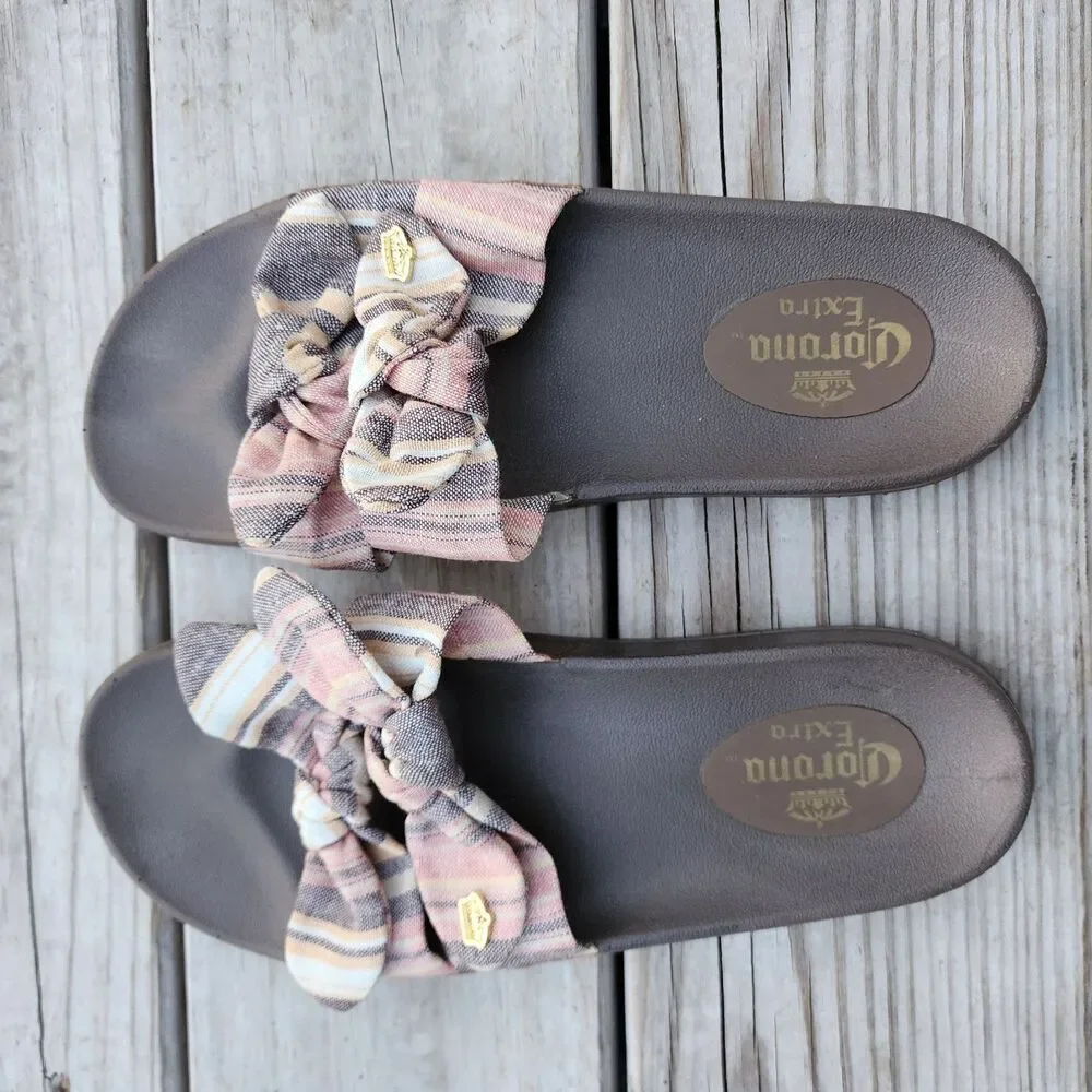 Corona Extra Womens Size 9-10 Sandals Flip Flops Slides Pink And Brown